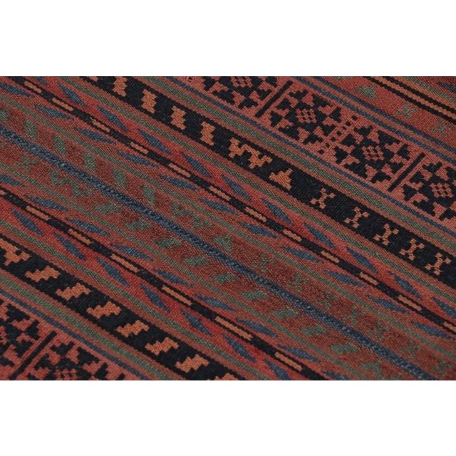 Textile Vintage Persian Tribal Square Kilim, Red & Teal Geometric Stripes - Rug & Kilim For Sale - Image 7 of 10