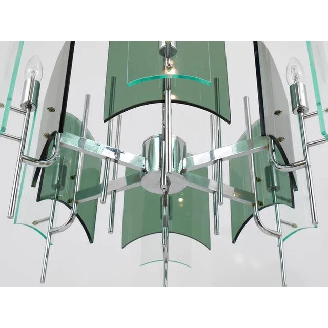 Large Italian Glass Chandelier in the style of Fontana Arte, 1960s For Sale - Image 6 of 11