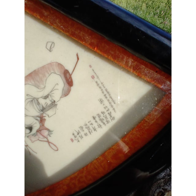 Mid 20th Century Vintage Chinese Traditional Scene on Ceramic Fan For Sale - Image 5 of 6