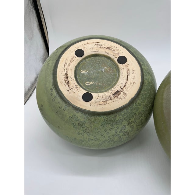 Green 1990s Pair of Vietnamese Green Glazed Ceramic Orb Vessels For Sale - Image 8 of 15
