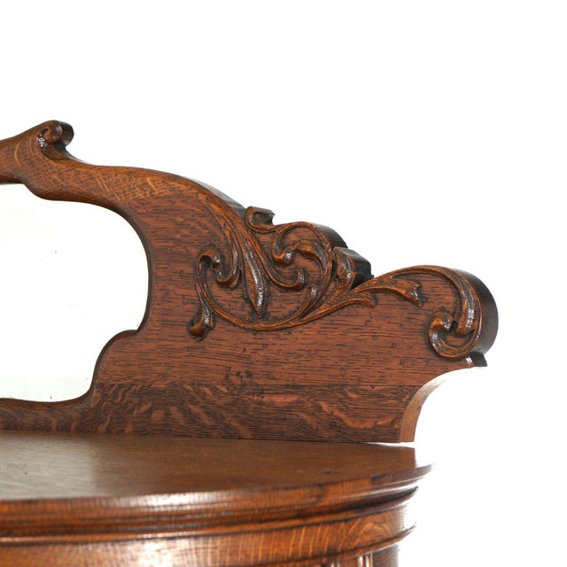 Early 20th Century Antique RJ Horner School Carved Oak & Curved Glass Mirrored China Cabinet C1910 For Sale - Image 9 of 12