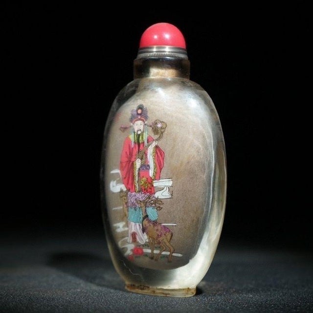 Mid 20th Century Vintage Inner-Painted Liuli Glass Snuff Bottle - Figural Scene For Sale - Image 5 of 9