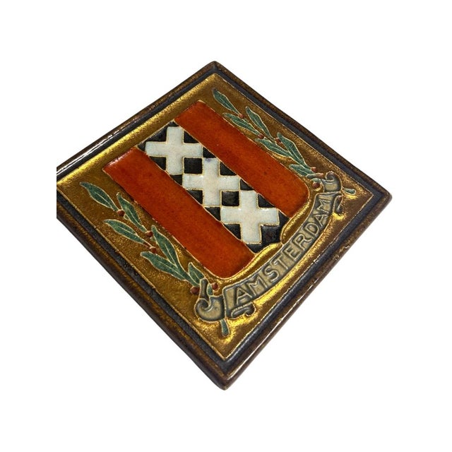 Mid-Century Modern Royal Delft Cloisonné Amsterdam Coat of Arms Tile For Sale - Image 3 of 15
