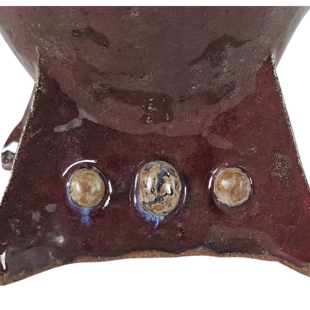 Brutalist Abstract Studio Art Pottery Covered Jar, Brick Red 11.75", Sculptural Vessel For Sale - Image 9 of 12