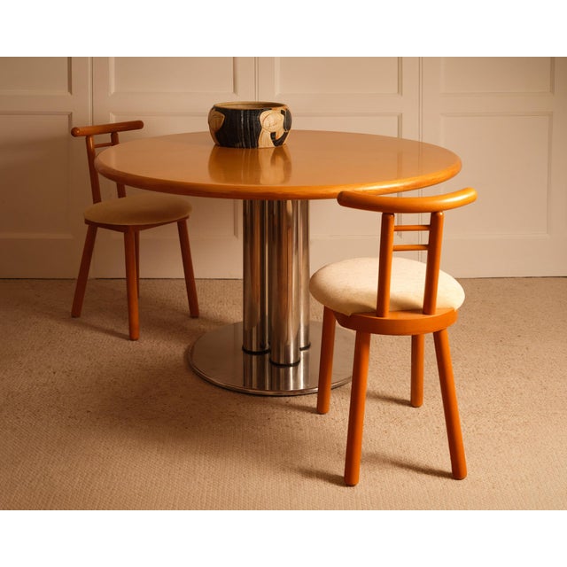 Beige Vintage Italian Circular Dining Table in Wood and Metal, 1970s For Sale - Image 8 of 9