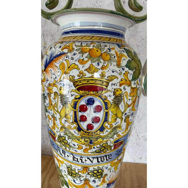 Mid 20th Century Hand-Painted Italian Majolica Ceramic Amphora Floor Vase With Caffagiolo Pattern For Sale - Image 10 of 10