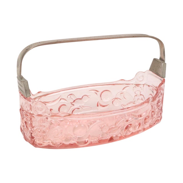 French Pink Depression Glass Jardinière Bowl with Cherubs and Birds For Sale - Image 5 of 18