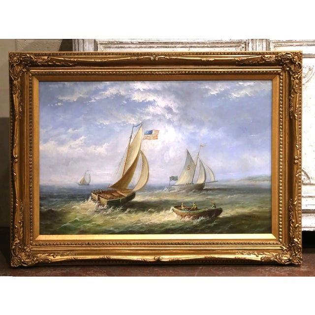 Mid-Century American Marine Oil Painting of Sailing Vessels Signed C. Parker For Sale In Dallas - Image 6 of 10