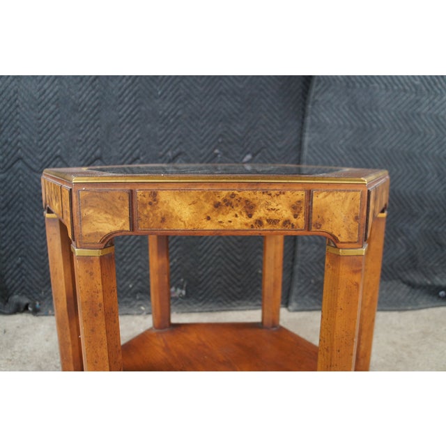 Vintage Walnut Burl Hexagon Side Accent Table W Glass Insert For Sale - Image 9 of 10