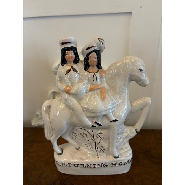 White Antique Staffordshire Flat Back Figures on Horseback, 1890s, Set of 2 For Sale - Image 8 of 13
