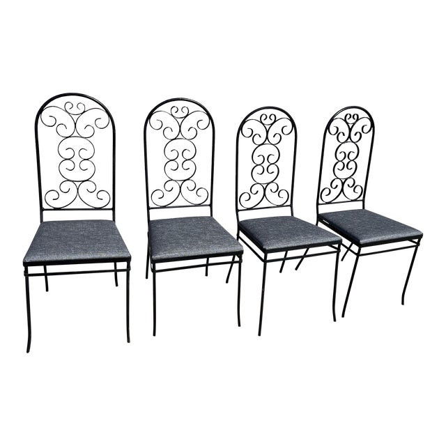 1950s Wrought Iron Dining Chairs Indoor/Outdoor Vinyl Seats Set of 4