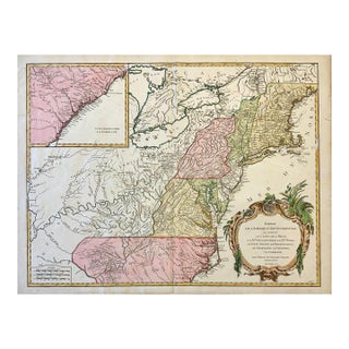Antique Map of the Eastern United States and Ohio River Valley by Vaugondy, 1755 For Sale
