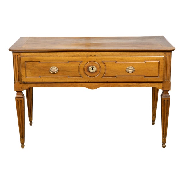 French Louis XVI Style 19th Century Walnut Table with Single Carved Drawer For Sale