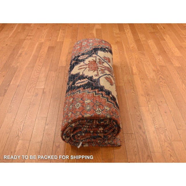 1900 12'6"x19'6" Dark Coral Antique Persian Bakshaish Even Wear Wool Hand Knotted Rug For Sale - Image 11 of 11