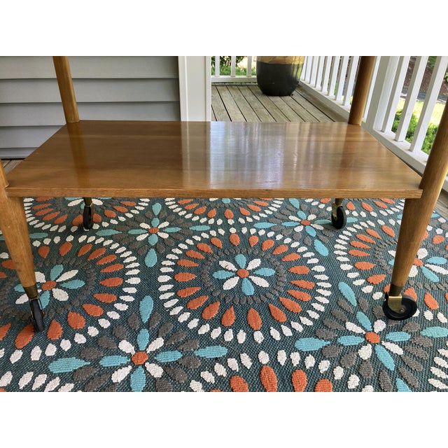 1950s Vintage Scandinavian Mid‑Century Flip‑Top Bar Cart – Solid Oak Serving Trolley on Casters For Sale - Image 5 of 17