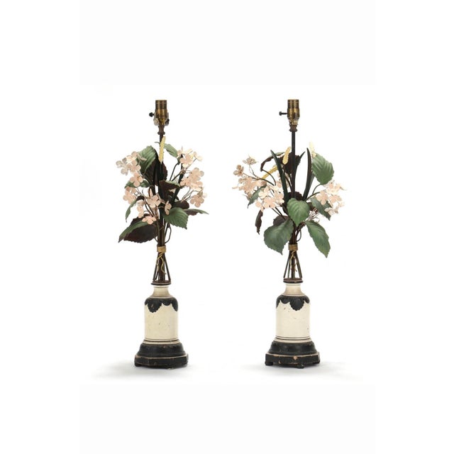 Vintage Italian Tole Flower and Wheat Lamps, a Pair For Sale - Image 10 of 11
