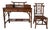 Vintage British Colonial Style Faux Bamboo & Cane Pagoda Desk With Matching Chair For Sale