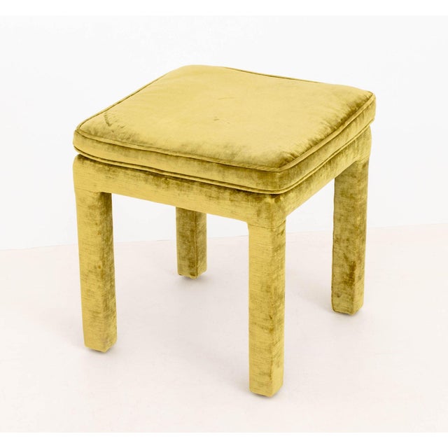 Pair of Parsons Style Green Velvet Upholstered Stools For Sale In New York - Image 6 of 7