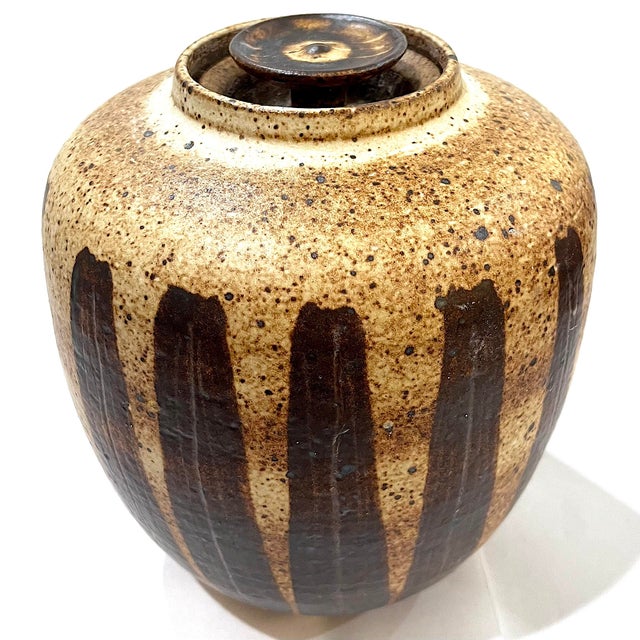 Ceramic 1970's Striped Stoneware Covered Storage Jar - Ken Edwards Montana Potter For Sale - Image 7 of 15