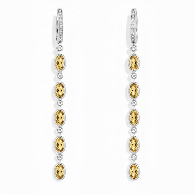 Hinged Hoop Citrine Drop Earrings. Elegant Huggie Hoop Earrings with Natural Citrine. Elegant long drop earrings with...