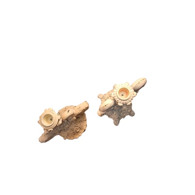 Vintage Rococo Revival Cream Painted Acanthus Candlesticks, Coordinating Pair For Sale - Image 4 of 4