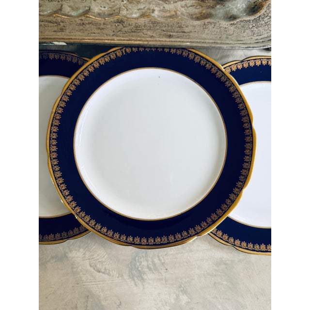 Vintage Noritake Kokura Ware Cobalt Blue and Gold Rim 6.25 Inch Dessert Plates – Hand Painted Japan - Set of Eight (8) For Sale - Image 9 of 12