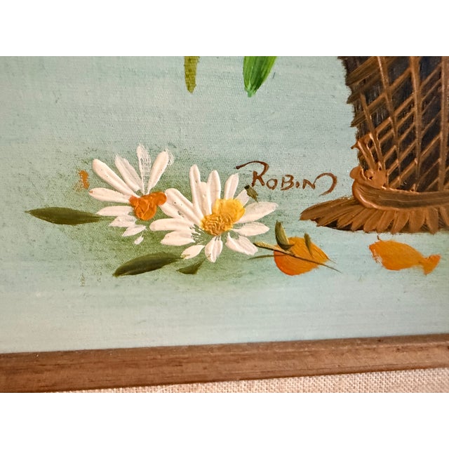 Aqua Vintage Framed Floral Still Life Oil Painting With Deep Carved Frame For Sale - Image 8 of 8