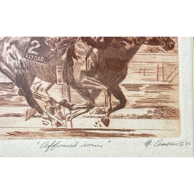 Vintage 1982 Original Etching of Legendary Race Horse “Affirmed” in a Race For Sale - Image 4 of 6