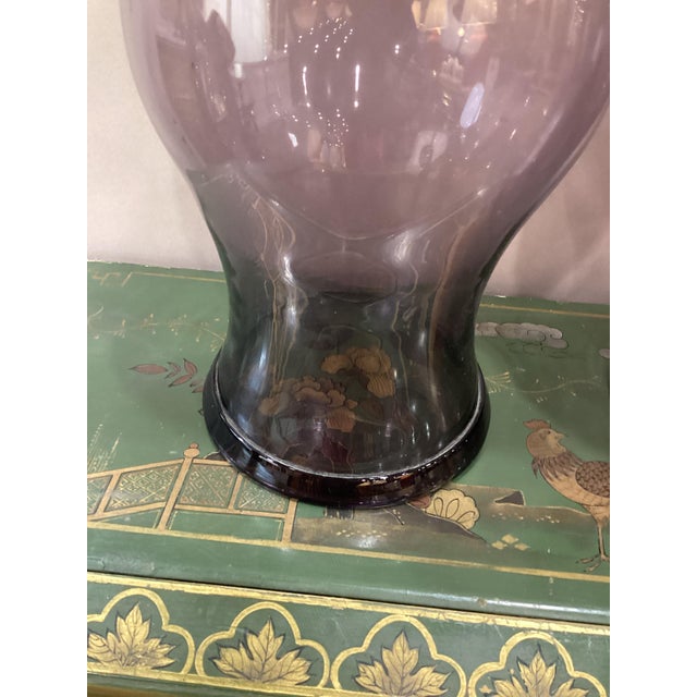 English Pair of English Amethyst - Colored Glass Hurricanes For Sale - Image 3 of 6