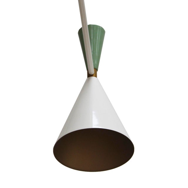 Modern Spanish White and Green Lacquered Suspension Lamp For Sale - Image 3 of 6