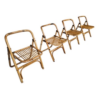 Bamboo Folding Chairs in Brass Details from Dal Vera, Italy, 1960s, Set of 4 For Sale