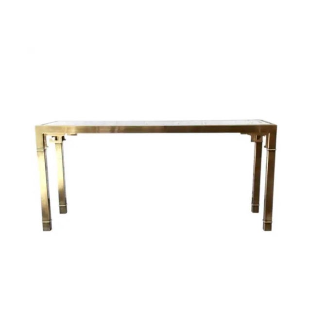 Mid 20th Century Mastercraft Brass and Glass Console Table, Greek Key Motif For Sale - Image 5 of 9