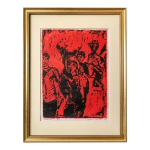 Vintage Expressionist Wood Block Print "Exodus by Sylvia T. Gavurin 1971 Artist Proof