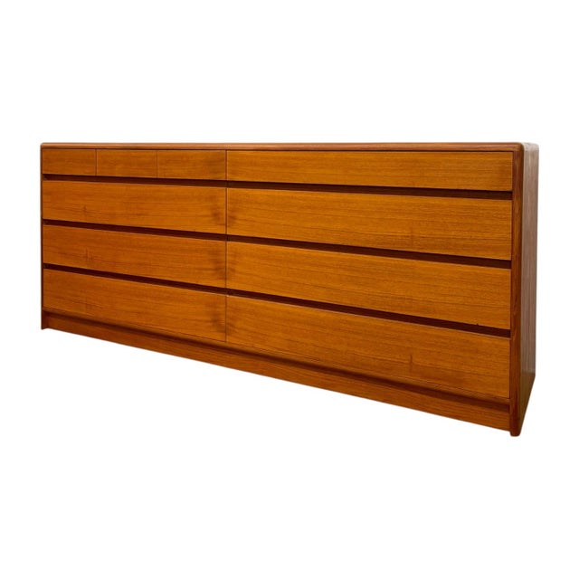 Brown Vintage Mid Century Modern Teak Long Lowboy Double Dresser Credenza. For Sale - Image 8 of 12