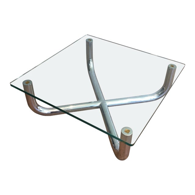 1970s French Chromed Glass Shelf Coffee Table For Sale