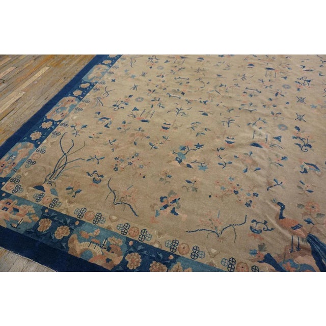 1920s Camel Floral Geometric Antique Chinese Peking Carpet 8'2" X 9'9" Handknotted Wool Rug For Sale - Image 11 of 12