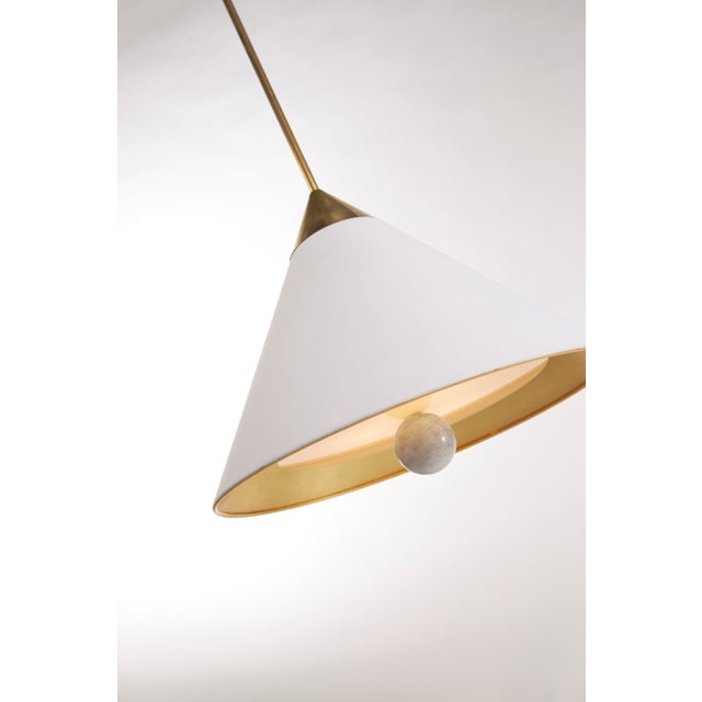 Modern Kelly Wearstler for Visual Comfort Signature Cleo Pendant in Antique-Burnished Brass & Antique White with Frosted Acrylic For Sale - Image 3 of 9
