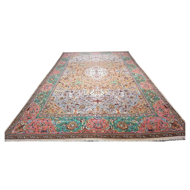 Condition: Antique Circa: 1940s Origin: Persia Design: Pahlavi Tabriz Actual size: 11'0" x 17'2" Thickness: 1/4 In. Color:...