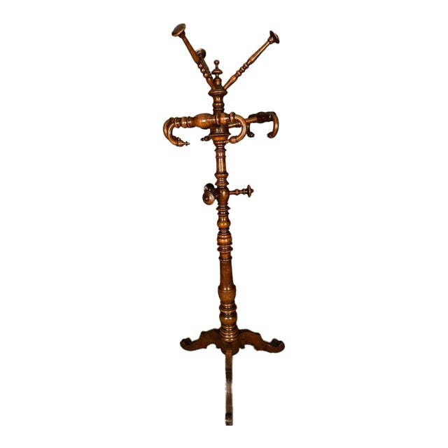 19th Century Italian Walnut Hall Tree / Rotating Coat Rack From Piedmont, Circa 1830 For Sale