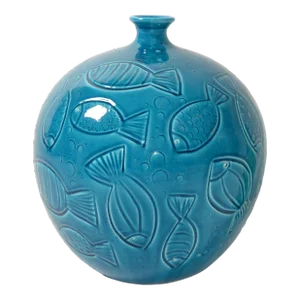 1980s Azur Blue Italy Round Fish Ceramiche Tadinate Handmade Pottery Coastal Vase