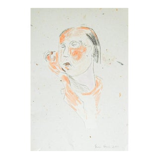 Modernist 2001 Colored Pencil Woman and Bird Drawing For Sale