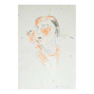 Modernist 2001 Colored Pencil Woman and Bird Drawing
