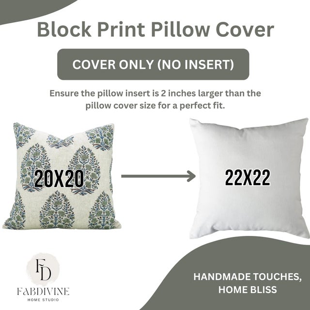 Not Yet Made - Made To Order Fabdivine Artisan Block Print Throw Pillow Cover 22x22 Inch Viscose Linen-Kumud For Sale - Image 5 of 5