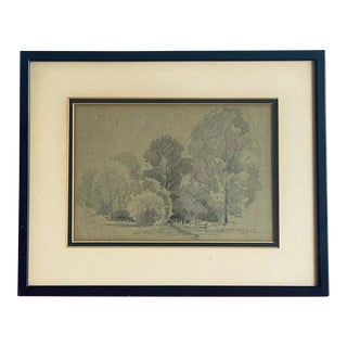1930s Vintage Original Pencil Drawing Sketch Trees by Earl a Warner, Framed For Sale