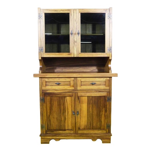 Wood Sideboard with Glass Doors and Drawers For Sale