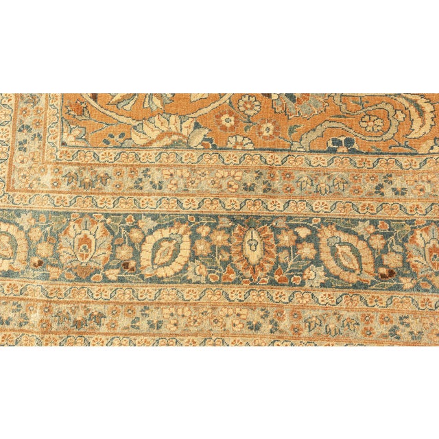 Persian Early 20th Century Persian Tabriz Handmade Wool Rug in Rust and Midnight Blue For Sale - Image 3 of 9