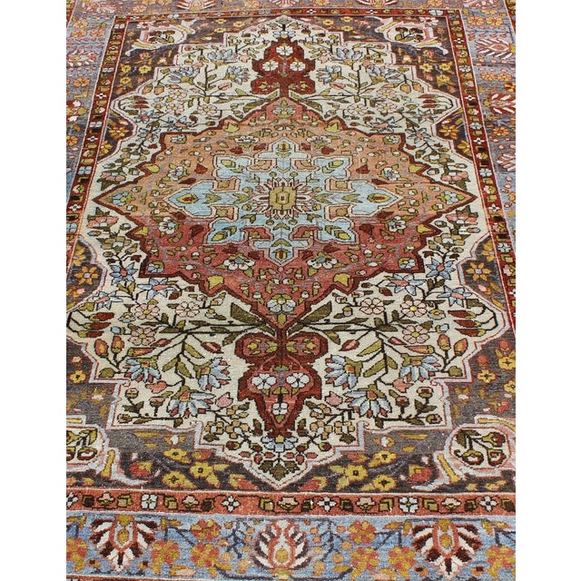 Sky Blue Persian Bakhtiari Rug With Central Medallion and Multicolor Botanical Motifs 4'7 X 6'4 For Sale - Image 8 of 12