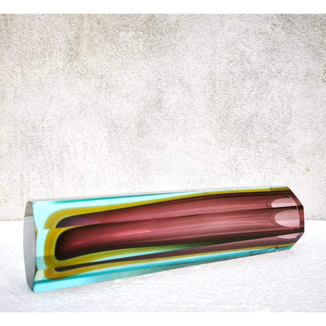 Large Murano Sommerso Block Vase 12 attributed to Mandruzzato, Italy, 1960s For Sale - Image 9 of 18