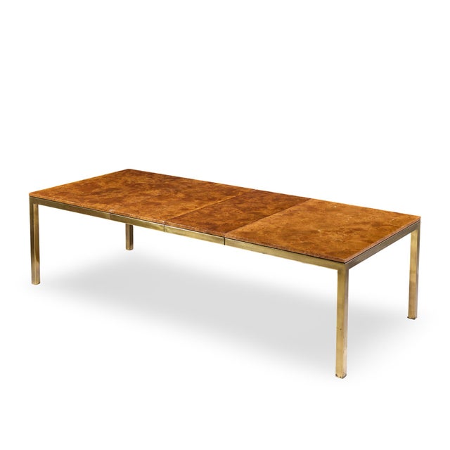 Tomlinson Mid Century Burlwood and Brass Expanding Dining Table With 2 Leaves For Sale - Image 13 of 13