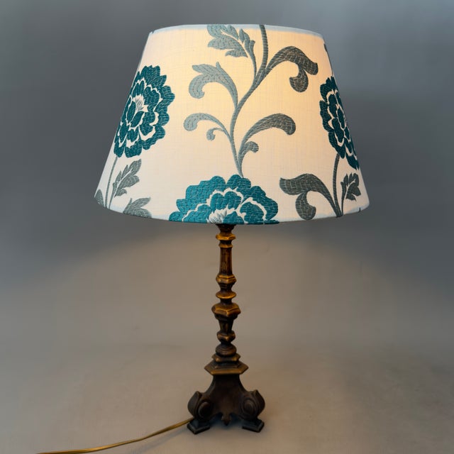 Brass Table Lamp with Fabric Lampshade, 20th Century For Sale - Image 5 of 11